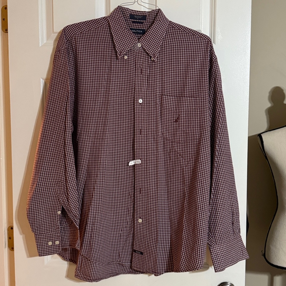 Nautica Maroon and White Checkered Shirt